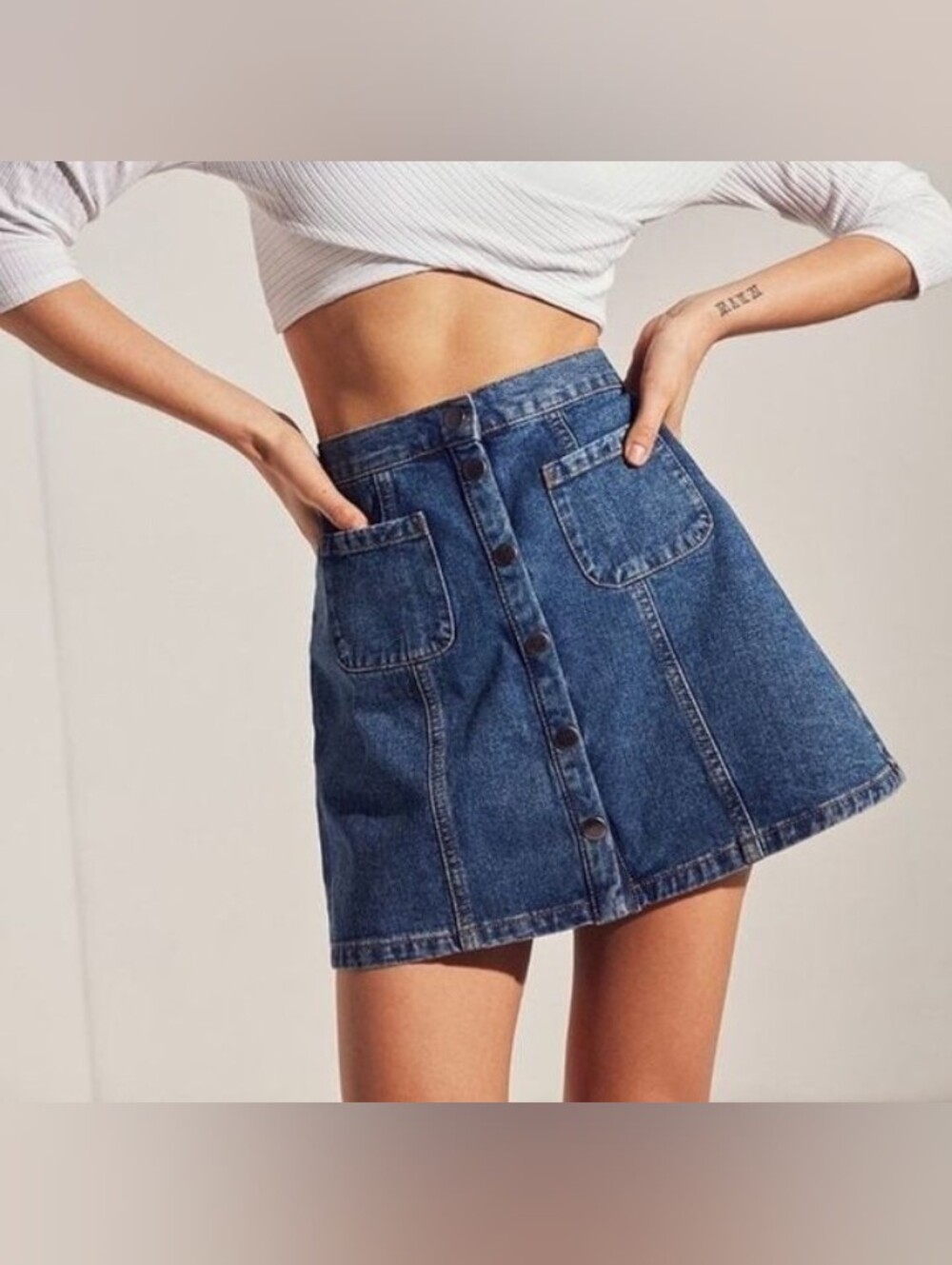 BDG Blue Denim Button-Front A-Line Mini Skirt, Size XS